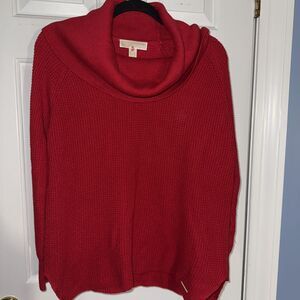 Women's Michael Kors Red Cowl Neck Waffle Pullover Sweater - Medium